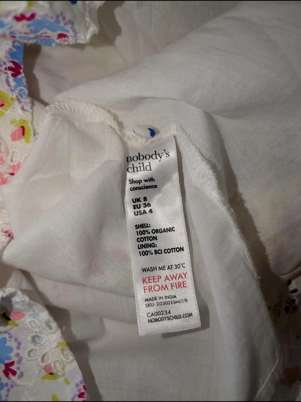 White Floral Midi Dress Eyelet, Blue pink‎ yellow embroidery ruffle 100% cotton